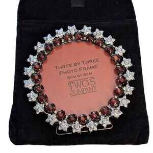 Two's Company Oval Double Austrian Crystal Picture Frame 3" Round Frame NIB